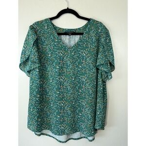 41 Hawthorne Plus Size Green Spotted Short Ruffle Sleeved Blouse Size 2X